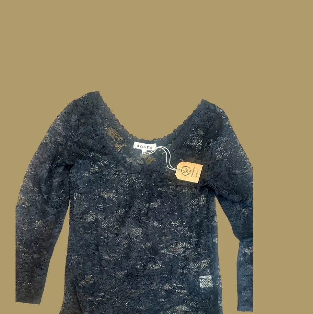 #1443 A Rare Bird Whispered Lace Boho Layering Top (Black)